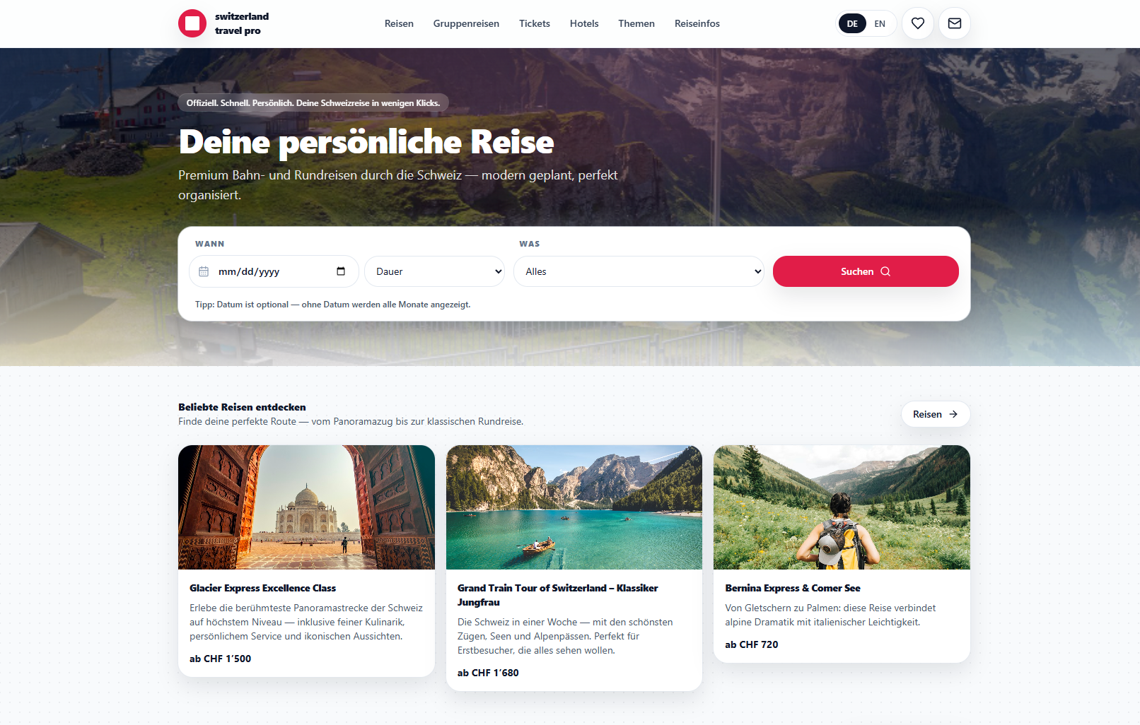 Demo Reiseplattform für die Schweiz