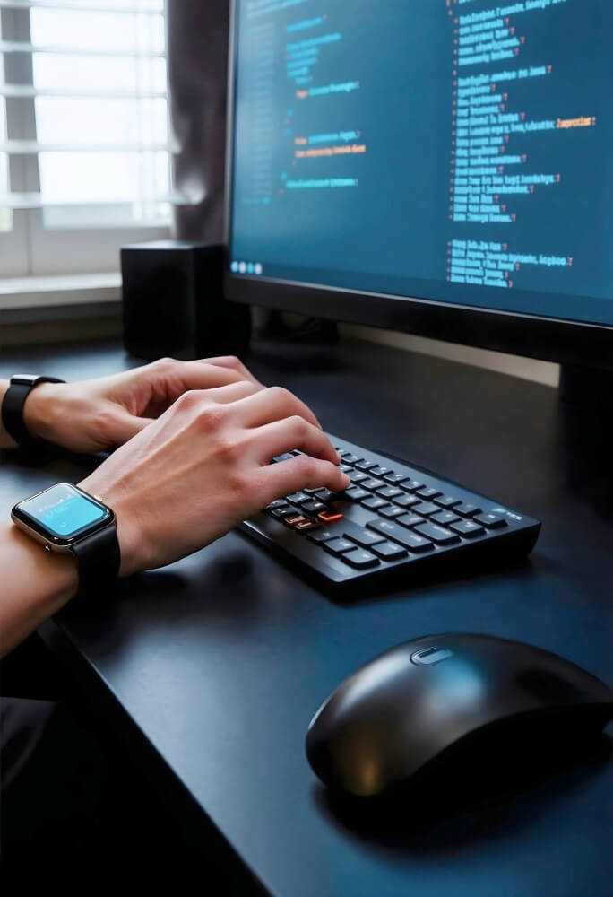 Webdesign Arbeitsplatz mit Laptop und Notizen